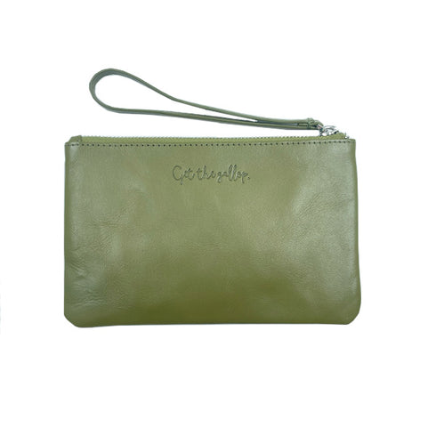 Small Leather Pouch with Bucking Horse - Green & Pink